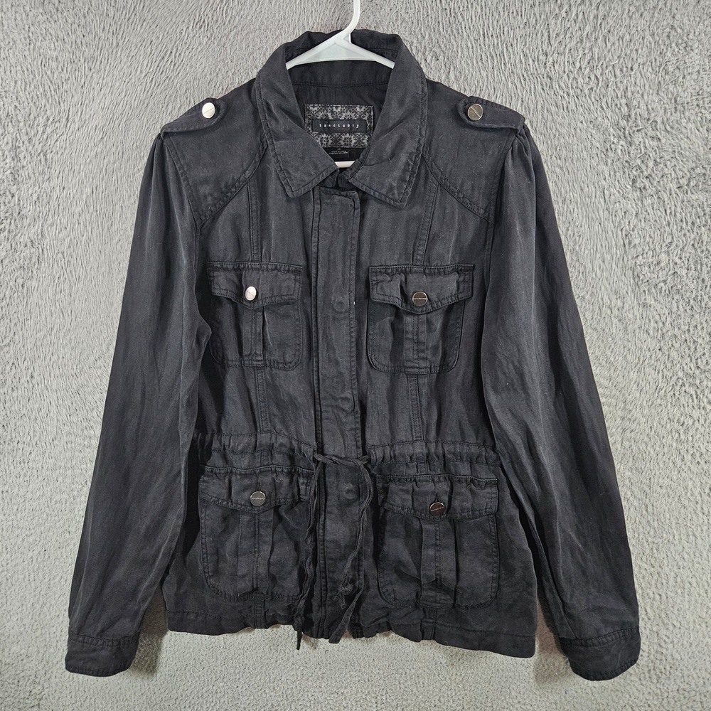 Sanctuary Womens Black Tencel Linen Utility Field Jacket M